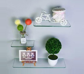 Wall Mounted Tempered Glass Floating Decorative Display Shelf Home Office Decor