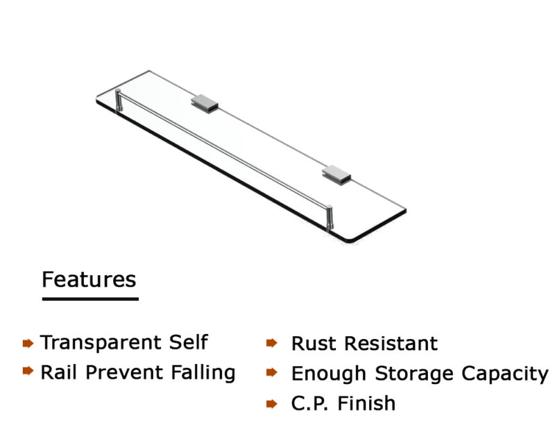 Glass Shelf with Rail-Rectangular - Image 2