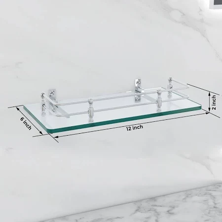 clear glass shelf with railing