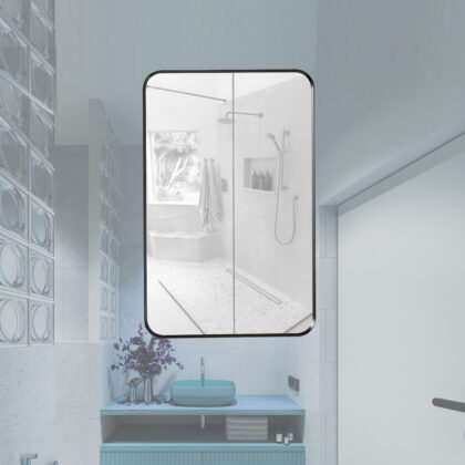 silver bathroom mirror