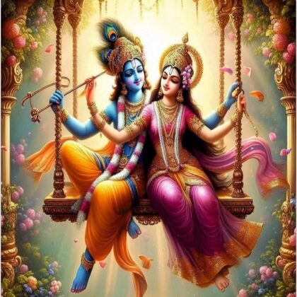 wall glass design radha krishna on swing full image